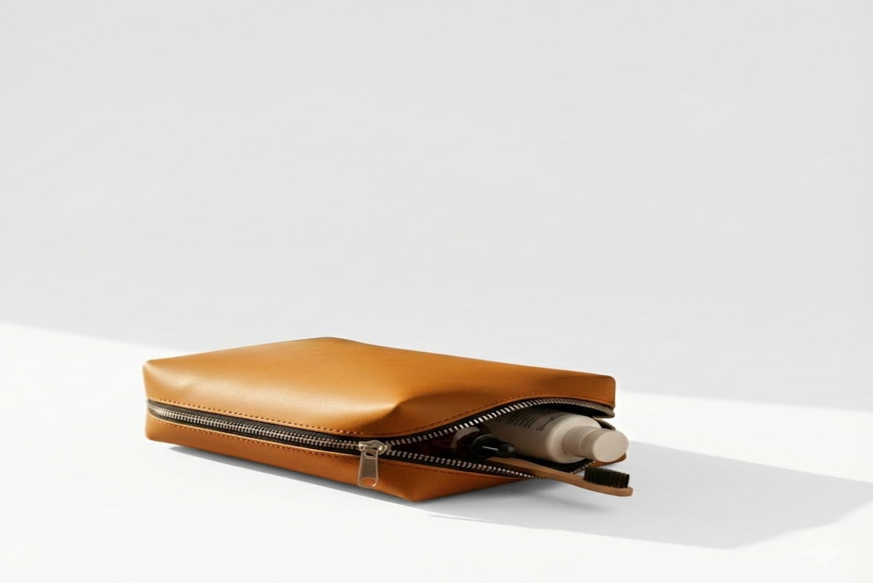 ROYAL Leather Toiletry Bag - Brown Water Resistant.