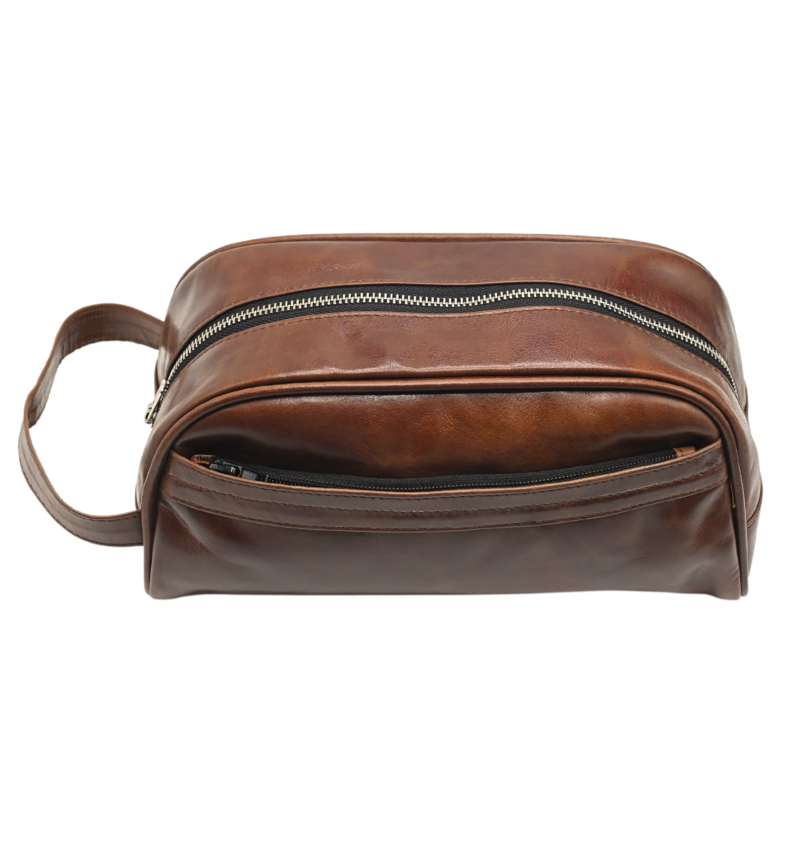 Leather Toiletry Bag Dark Brown