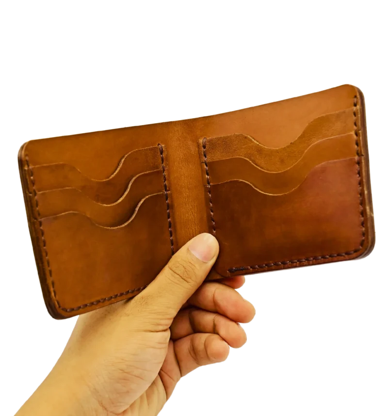 Leather tan wallet three pocket